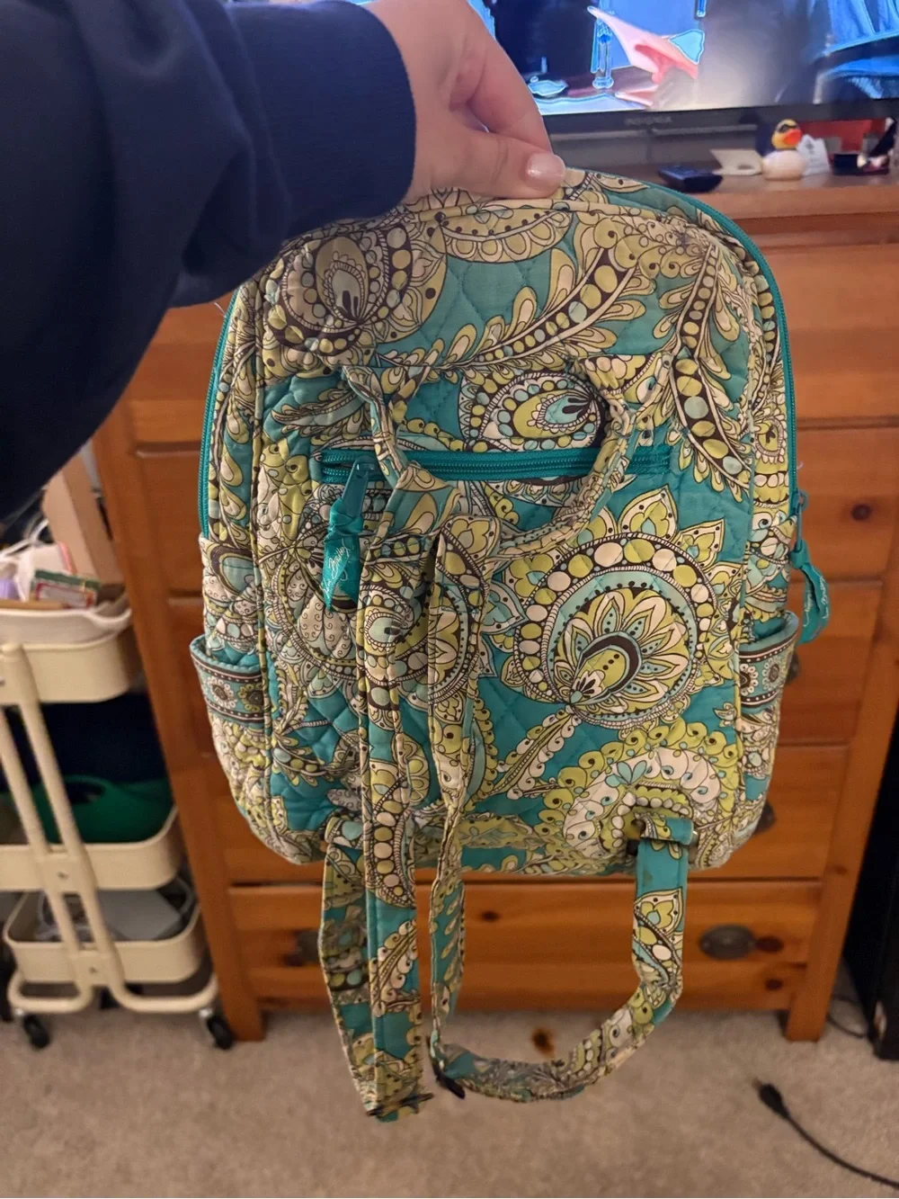 Vera Bradley Teal and Yellow Paisley Quilted Backpack